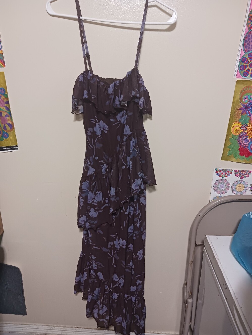 Cider Purple Floral High-Low Ruffle Maxi Dress XS A-8